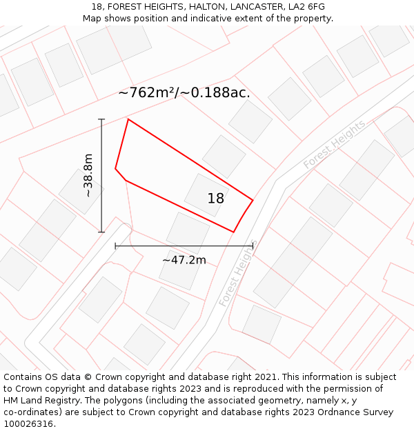 18, FOREST HEIGHTS, HALTON, LANCASTER, LA2 6FG: Plot and title map