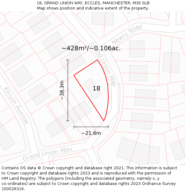 18, GRAND UNION WAY, ECCLES, MANCHESTER, M30 0LB: Plot and title map