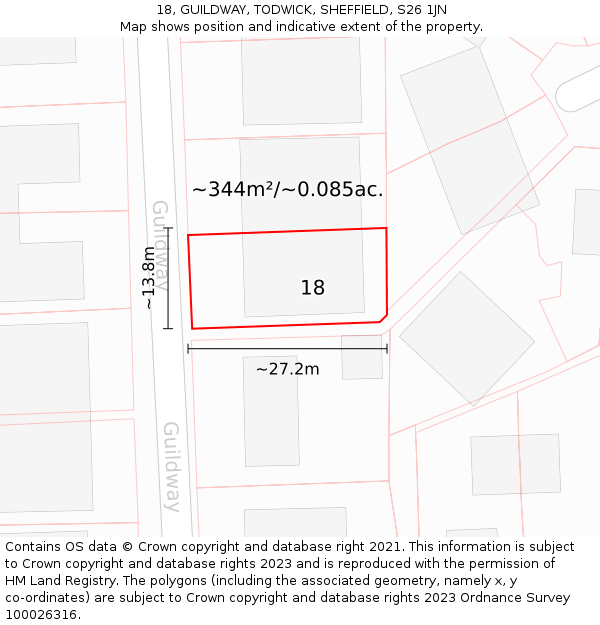 18, GUILDWAY, TODWICK, SHEFFIELD, S26 1JN: Plot and title map