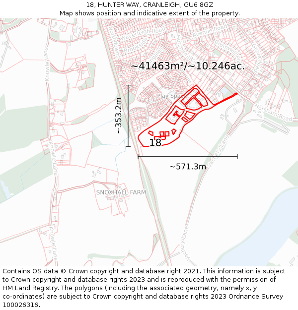 18, HUNTER WAY, CRANLEIGH, GU6 8GZ: Plot and title map