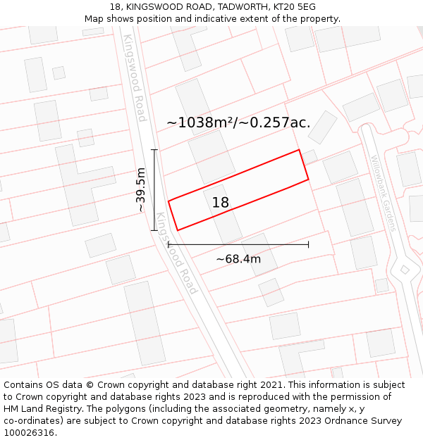 18, KINGSWOOD ROAD, TADWORTH, KT20 5EG: Plot and title map