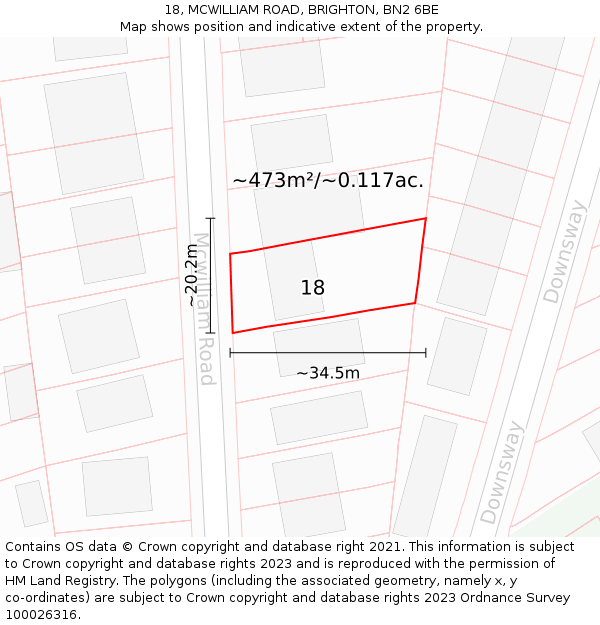 18, MCWILLIAM ROAD, BRIGHTON, BN2 6BE: Plot and title map