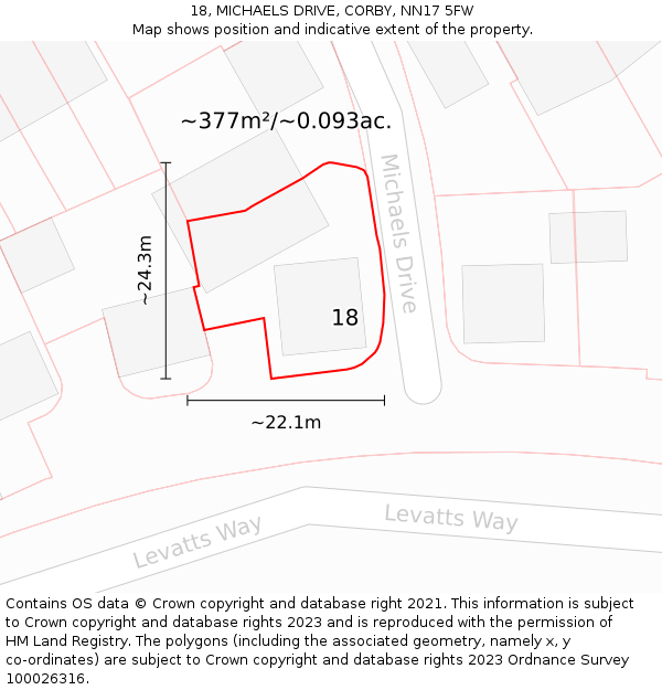 18, MICHAELS DRIVE, CORBY, NN17 5FW: Plot and title map