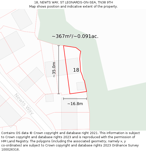 18, NEWTS WAY, ST LEONARDS-ON-SEA, TN38 9TH: Plot and title map