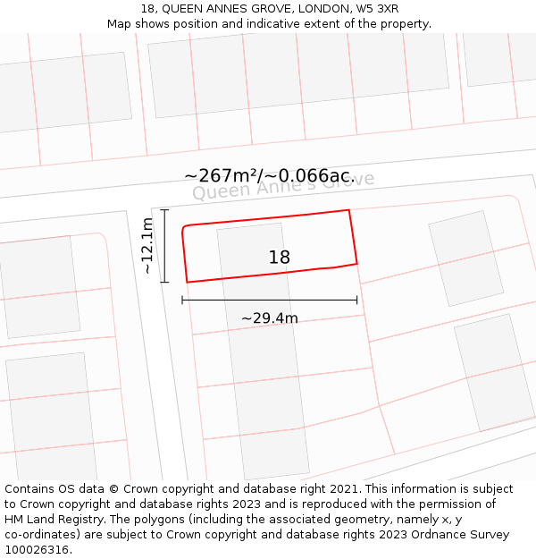 18, QUEEN ANNES GROVE, LONDON, W5 3XR: Plot and title map