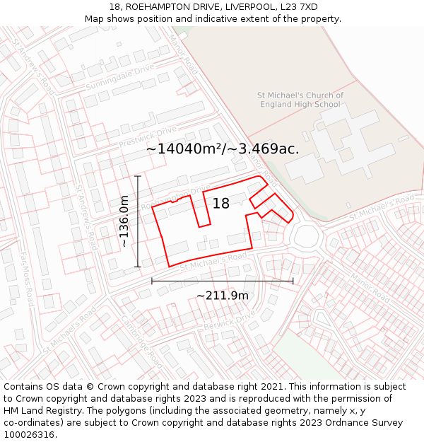 18, ROEHAMPTON DRIVE, LIVERPOOL, L23 7XD: Plot and title map