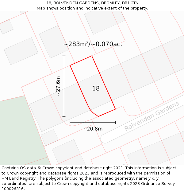 18, ROLVENDEN GARDENS, BROMLEY, BR1 2TN: Plot and title map