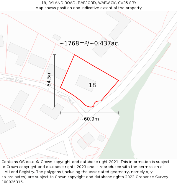 18, RYLAND ROAD, BARFORD, WARWICK, CV35 8BY: Plot and title map