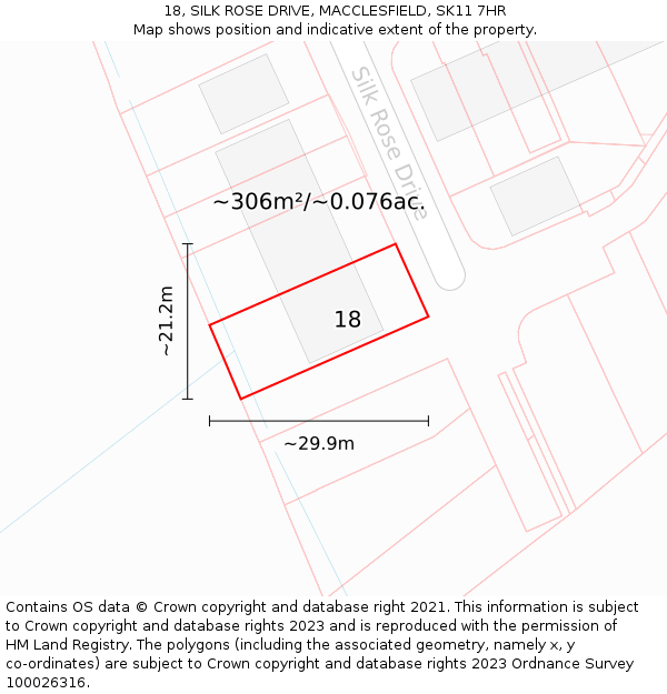 18, SILK ROSE DRIVE, MACCLESFIELD, SK11 7HR: Plot and title map