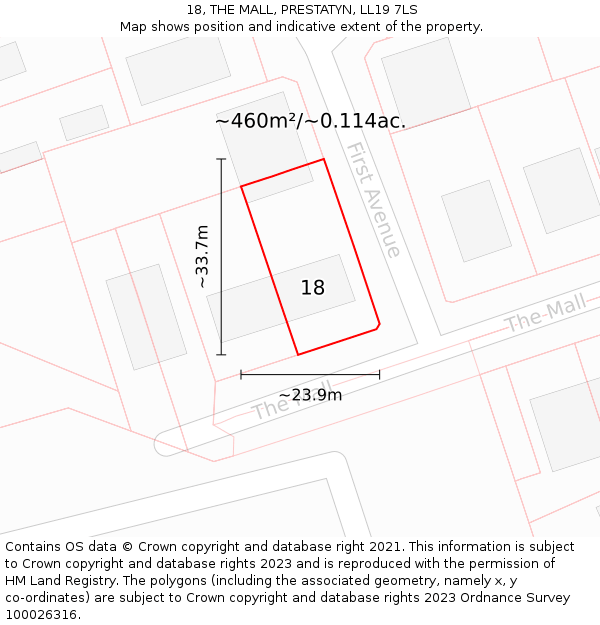 18, THE MALL, PRESTATYN, LL19 7LS: Plot and title map