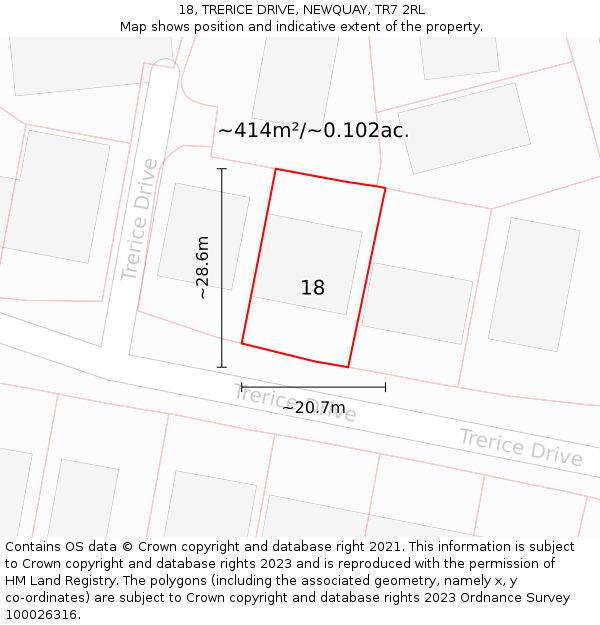 18, TRERICE DRIVE, NEWQUAY, TR7 2RL: Plot and title map