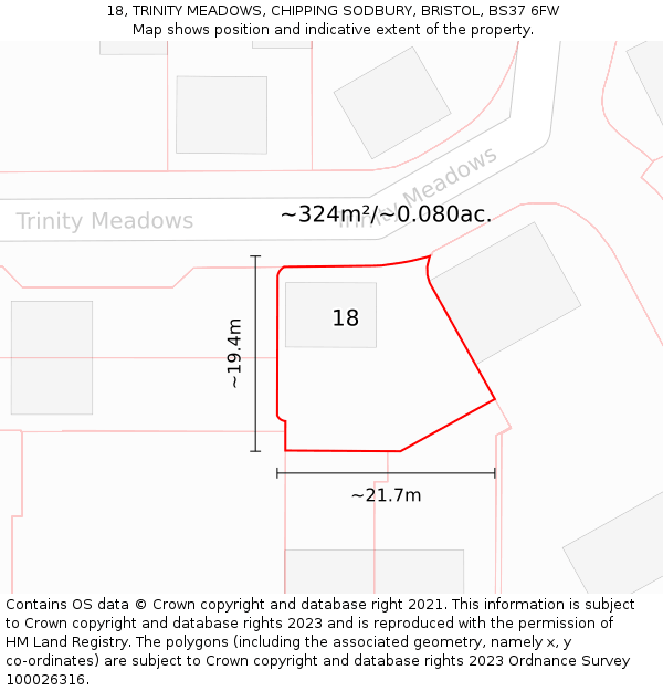 18, TRINITY MEADOWS, CHIPPING SODBURY, BRISTOL, BS37 6FW: Plot and title map