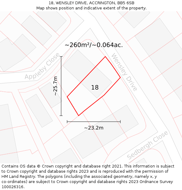 18, WENSLEY DRIVE, ACCRINGTON, BB5 6SB: Plot and title map