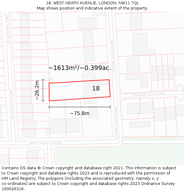 18, WEST HEATH AVENUE, LONDON, NW11 7QL: Plot and title map