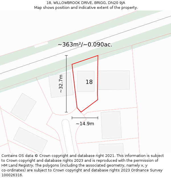 18, WILLOWBROOK DRIVE, BRIGG, DN20 9JA: Plot and title map