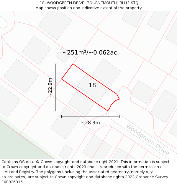 18, WOODGREEN DRIVE, BOURNEMOUTH, BH11 9TQ: Plot and title map