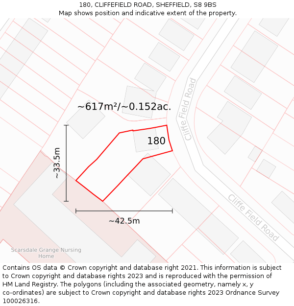 180, CLIFFEFIELD ROAD, SHEFFIELD, S8 9BS: Plot and title map