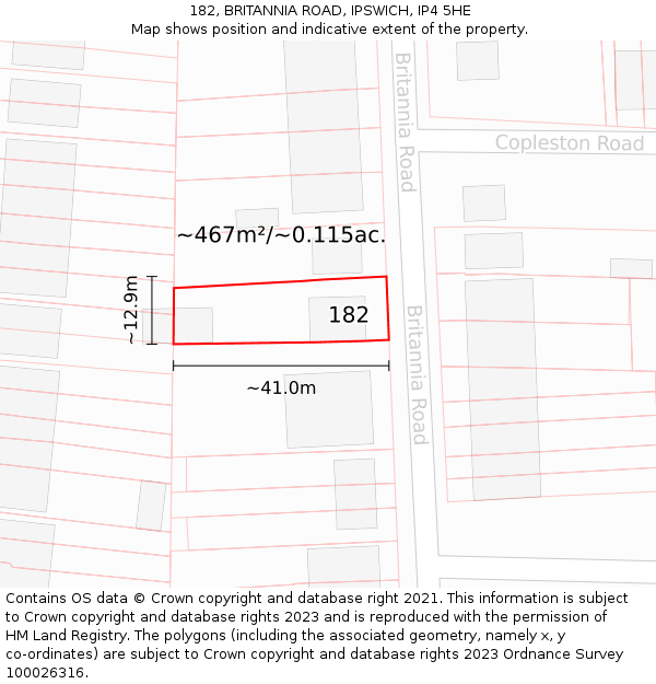 182, BRITANNIA ROAD, IPSWICH, IP4 5HE: Plot and title map