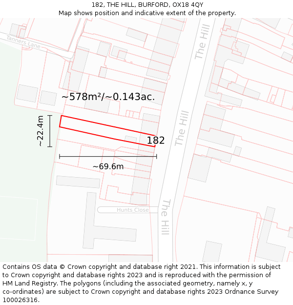 182, THE HILL, BURFORD, OX18 4QY: Plot and title map