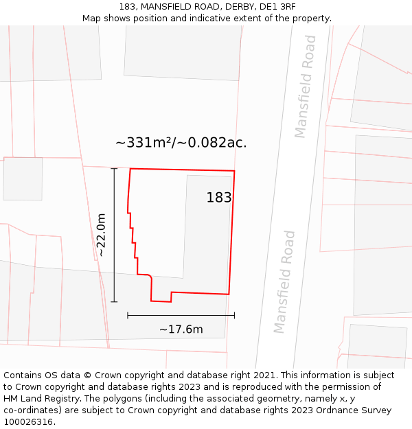 183, MANSFIELD ROAD, DERBY, DE1 3RF: Plot and title map