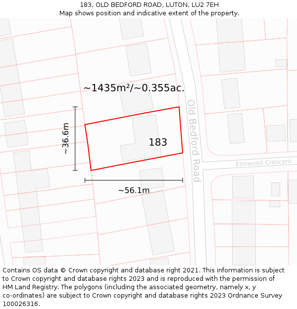 183, OLD BEDFORD ROAD, LUTON, LU2 7EH: Plot and title map