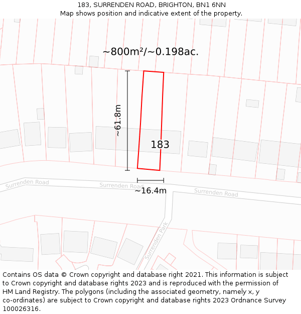 183, SURRENDEN ROAD, BRIGHTON, BN1 6NN: Plot and title map