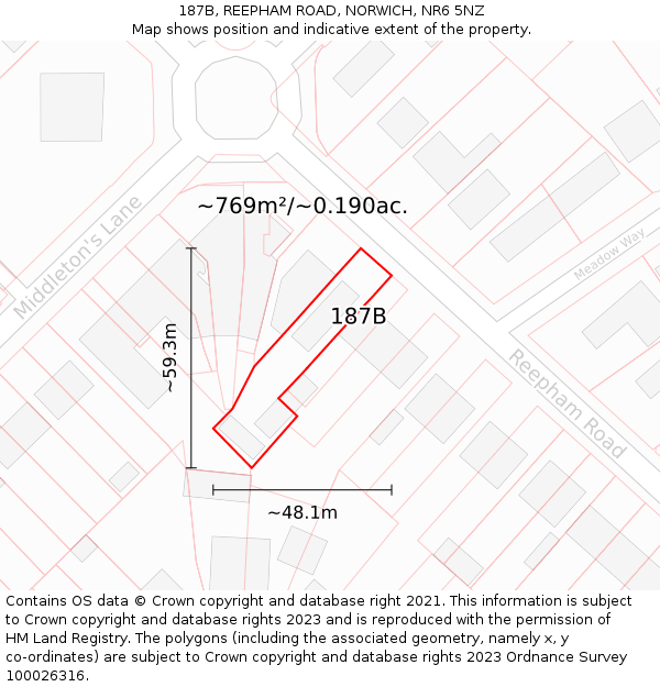 187B, REEPHAM ROAD, NORWICH, NR6 5NZ: Plot and title map