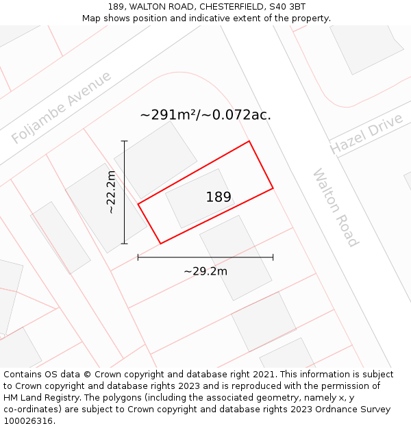 189, WALTON ROAD, CHESTERFIELD, S40 3BT: Plot and title map