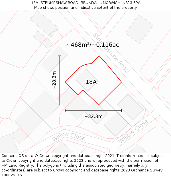 18A, STRUMPSHAW ROAD, BRUNDALL, NORWICH, NR13 5PA: Plot and title map