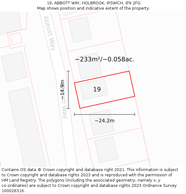 19, ABBOTT WAY, HOLBROOK, IPSWICH, IP9 2FG: Plot and title map