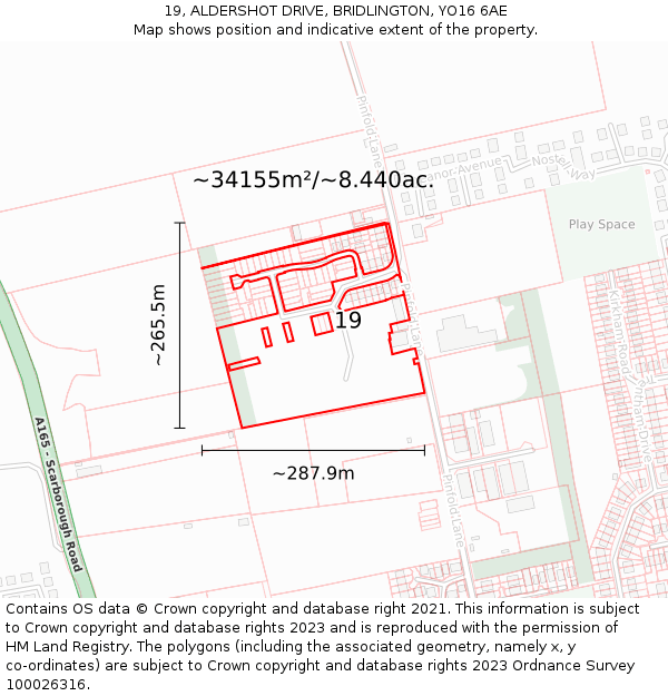 19, ALDERSHOT DRIVE, BRIDLINGTON, YO16 6AE: Plot and title map