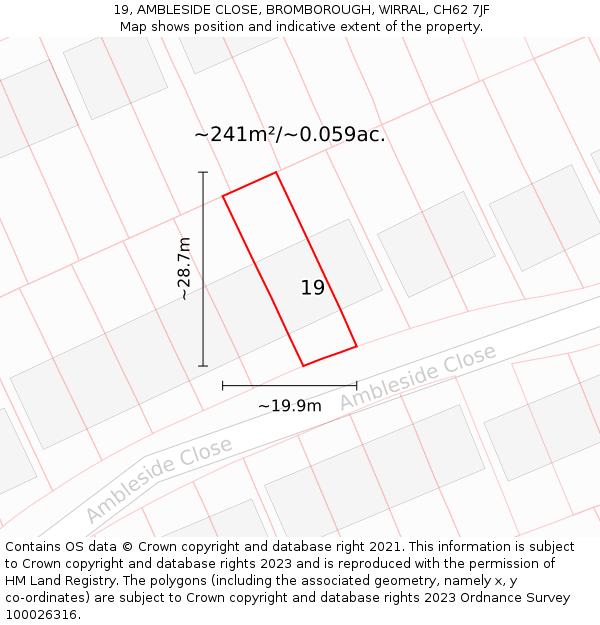 19, AMBLESIDE CLOSE, BROMBOROUGH, WIRRAL, CH62 7JF: Plot and title map