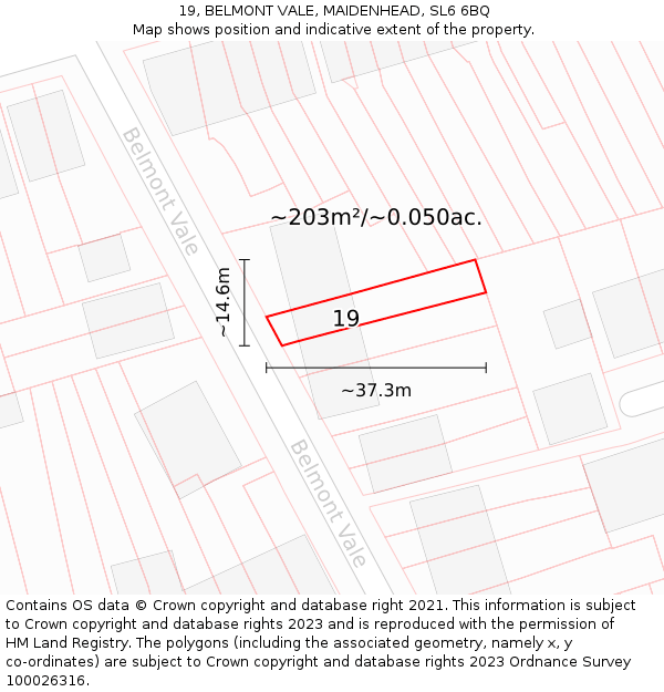 19, BELMONT VALE, MAIDENHEAD, SL6 6BQ: Plot and title map