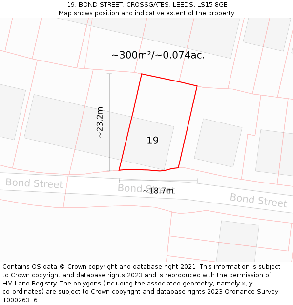 19, BOND STREET, CROSSGATES, LEEDS, LS15 8GE: Plot and title map