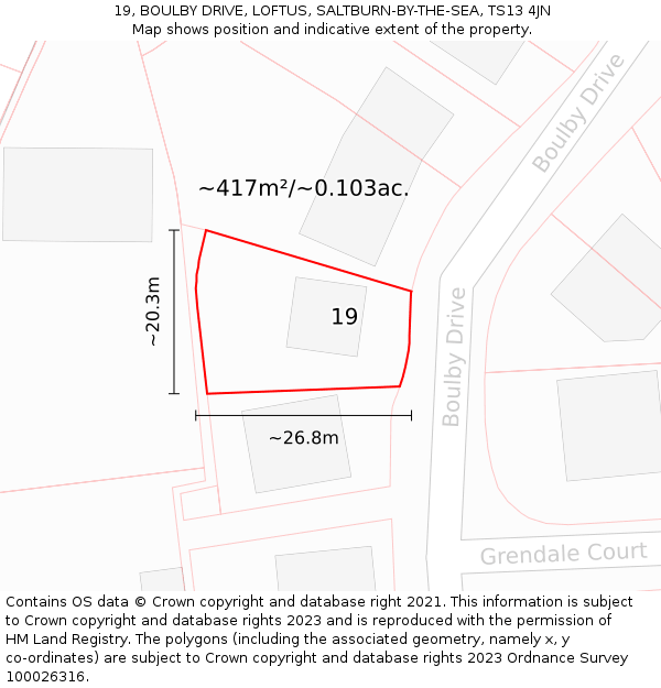 19, BOULBY DRIVE, LOFTUS, SALTBURN-BY-THE-SEA, TS13 4JN: Plot and title map