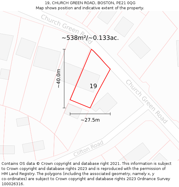 19, CHURCH GREEN ROAD, BOSTON, PE21 0QG: Plot and title map