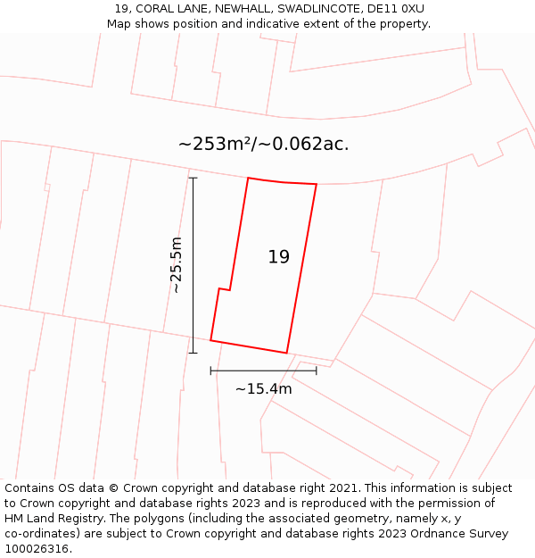 19, CORAL LANE, NEWHALL, SWADLINCOTE, DE11 0XU: Plot and title map