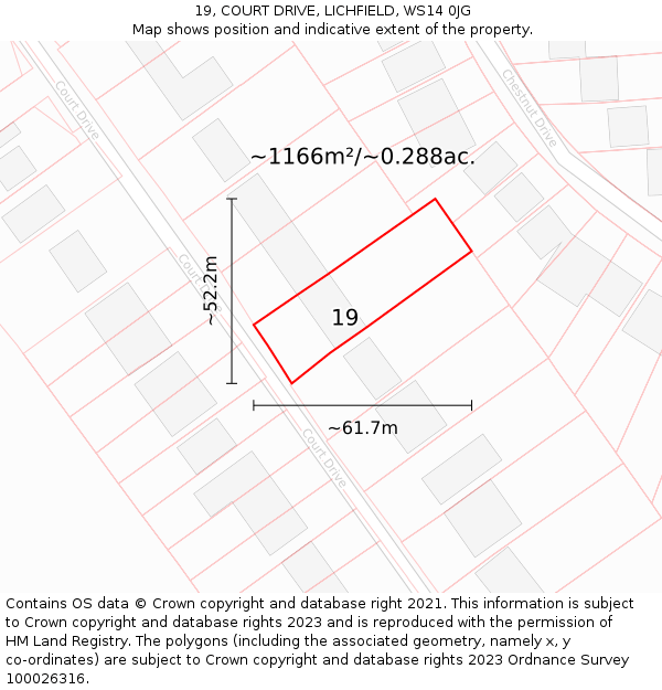 19, COURT DRIVE, LICHFIELD, WS14 0JG: Plot and title map