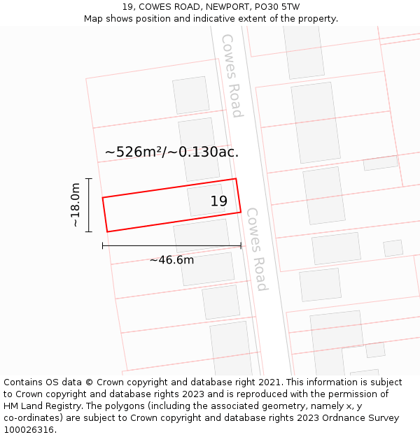 19, COWES ROAD, NEWPORT, PO30 5TW: Plot and title map