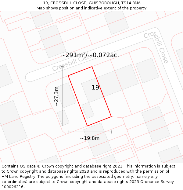 19, CROSSBILL CLOSE, GUISBOROUGH, TS14 8NA: Plot and title map
