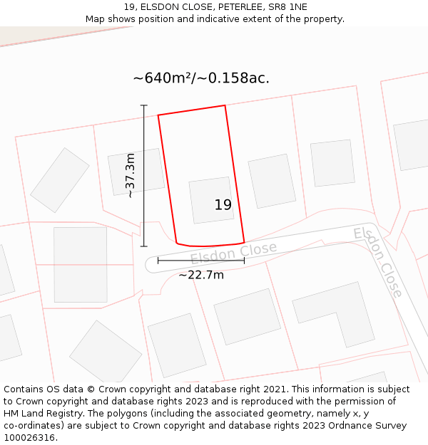19, ELSDON CLOSE, PETERLEE, SR8 1NE: Plot and title map
