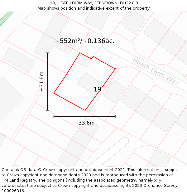 19, HEATH FARM WAY, FERNDOWN, BH22 8JR: Plot and title map