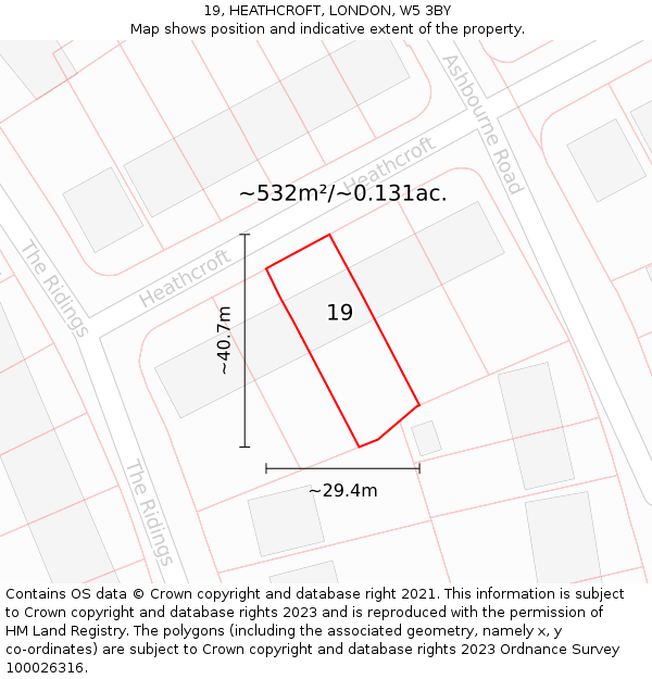 19, HEATHCROFT, LONDON, W5 3BY: Plot and title map