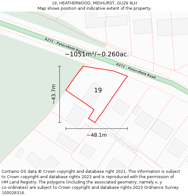 19, HEATHERWOOD, MIDHURST, GU29 9LH: Plot and title map