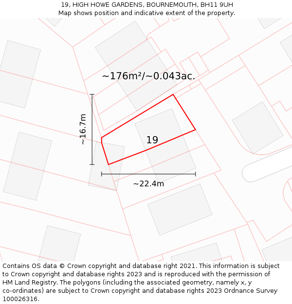 19, HIGH HOWE GARDENS, BOURNEMOUTH, BH11 9UH: Plot and title map