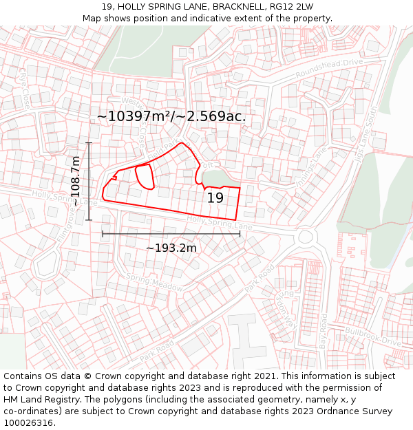 19, HOLLY SPRING LANE, BRACKNELL, RG12 2LW: Plot and title map