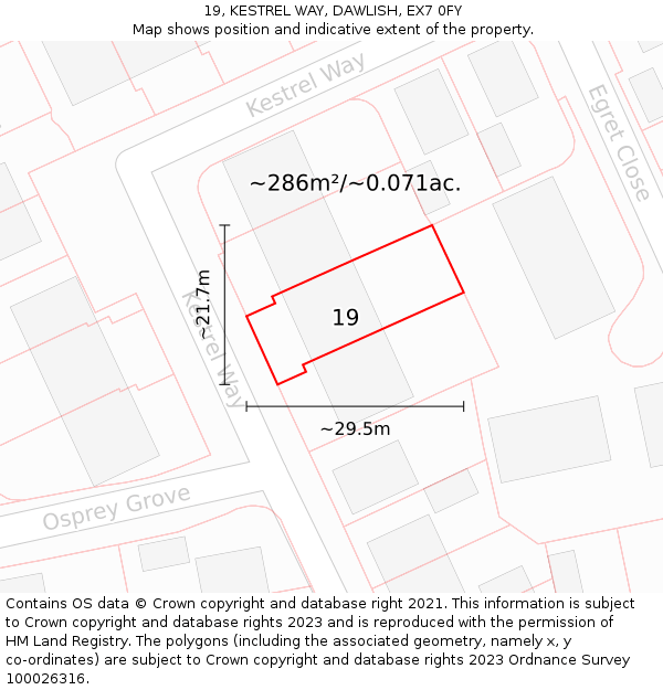 19, KESTREL WAY, DAWLISH, EX7 0FY: Plot and title map