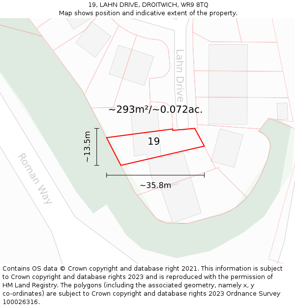 19, LAHN DRIVE, DROITWICH, WR9 8TQ: Plot and title map