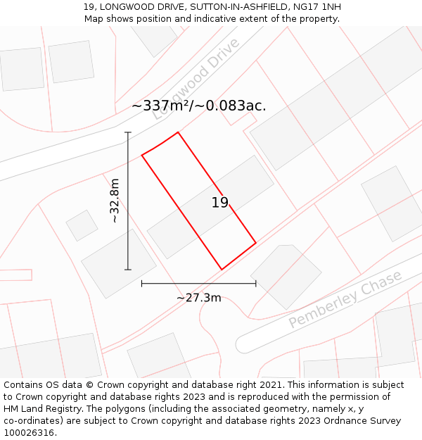 19, LONGWOOD DRIVE, SUTTON-IN-ASHFIELD, NG17 1NH: Plot and title map