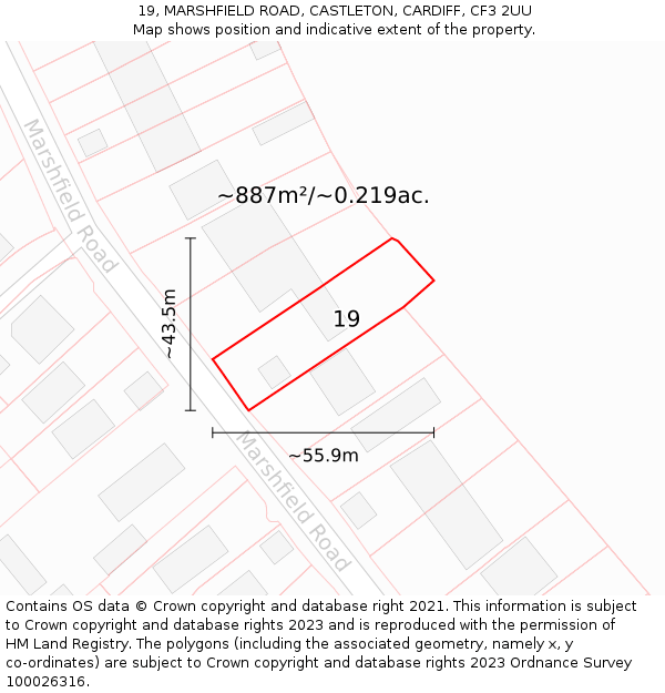 19, MARSHFIELD ROAD, CASTLETON, CARDIFF, CF3 2UU: Plot and title map